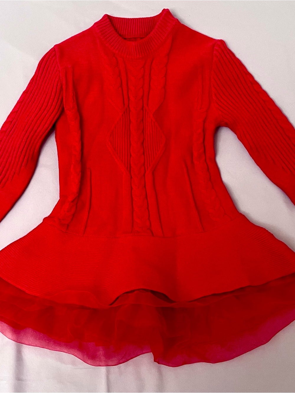 Girls Red Sweater Dress with Tulle Skirt